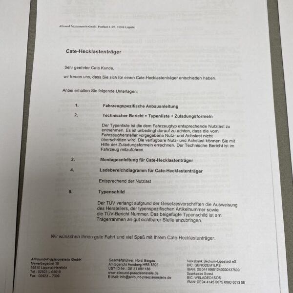 CATE Hecklastenträger 9205621 Fiat Ducato