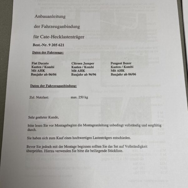 CATE Hecklastenträger 9205621 Fiat Ducato