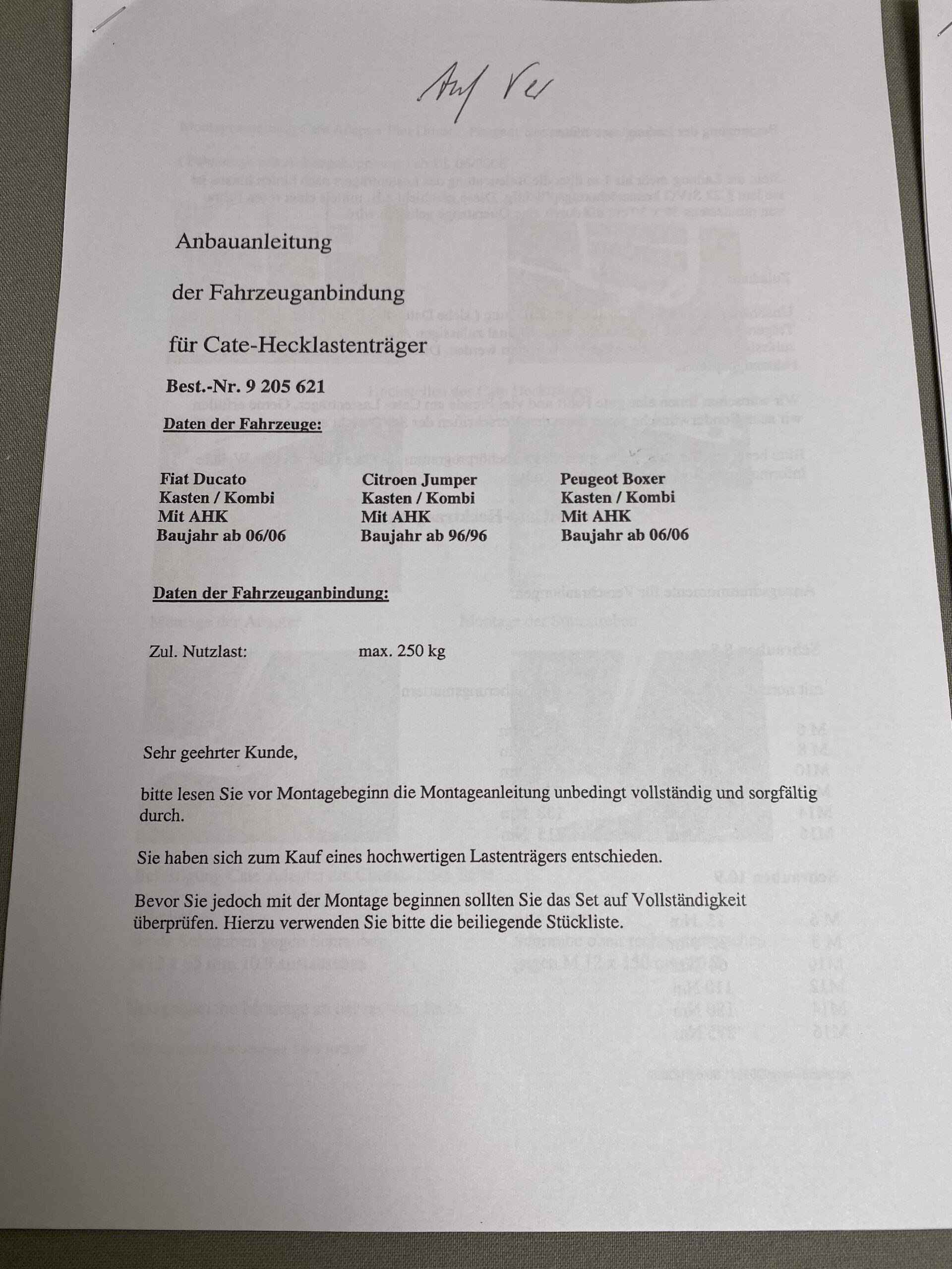 CATE Hecklastenträger 9205621 Fiat Ducato