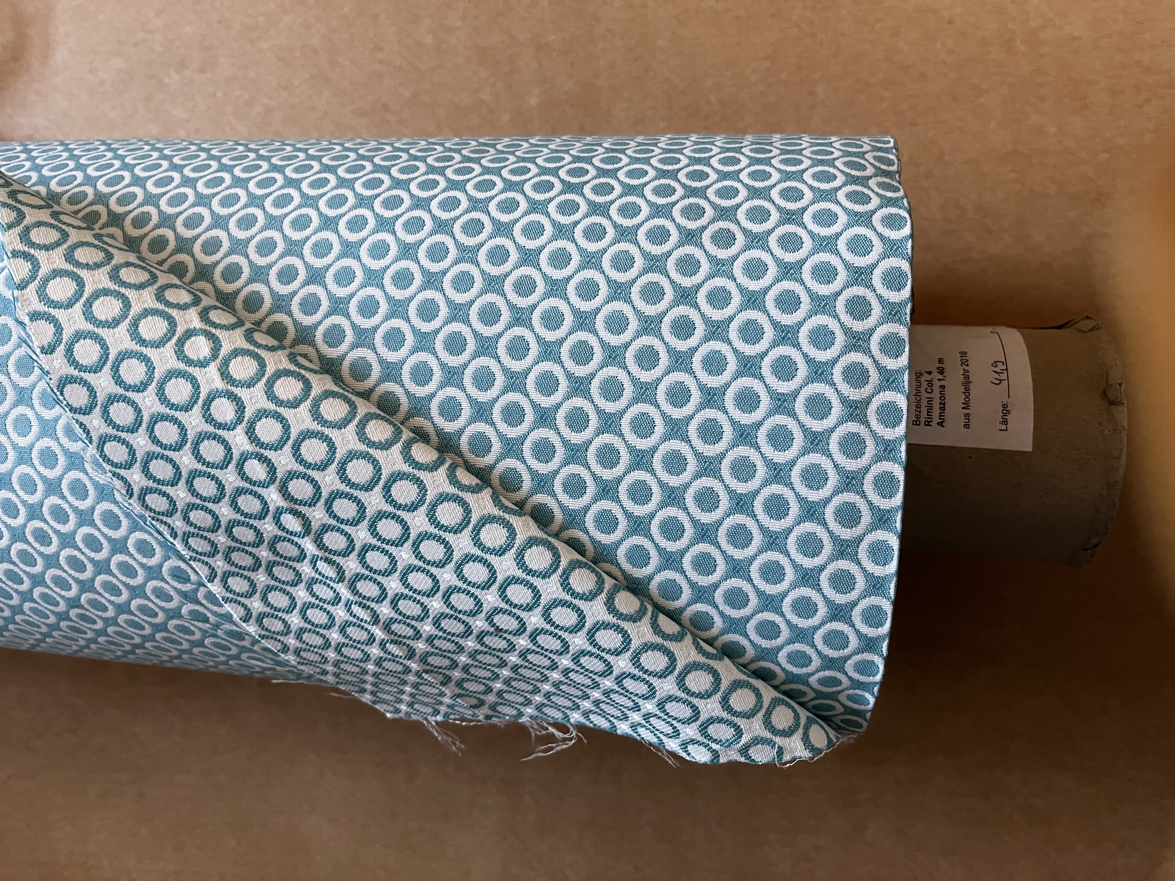 Tecon Rimini Col.4 Amazona Polsterstoff Möbelstoff  türkis weiß Breite 140cm 10 Meter