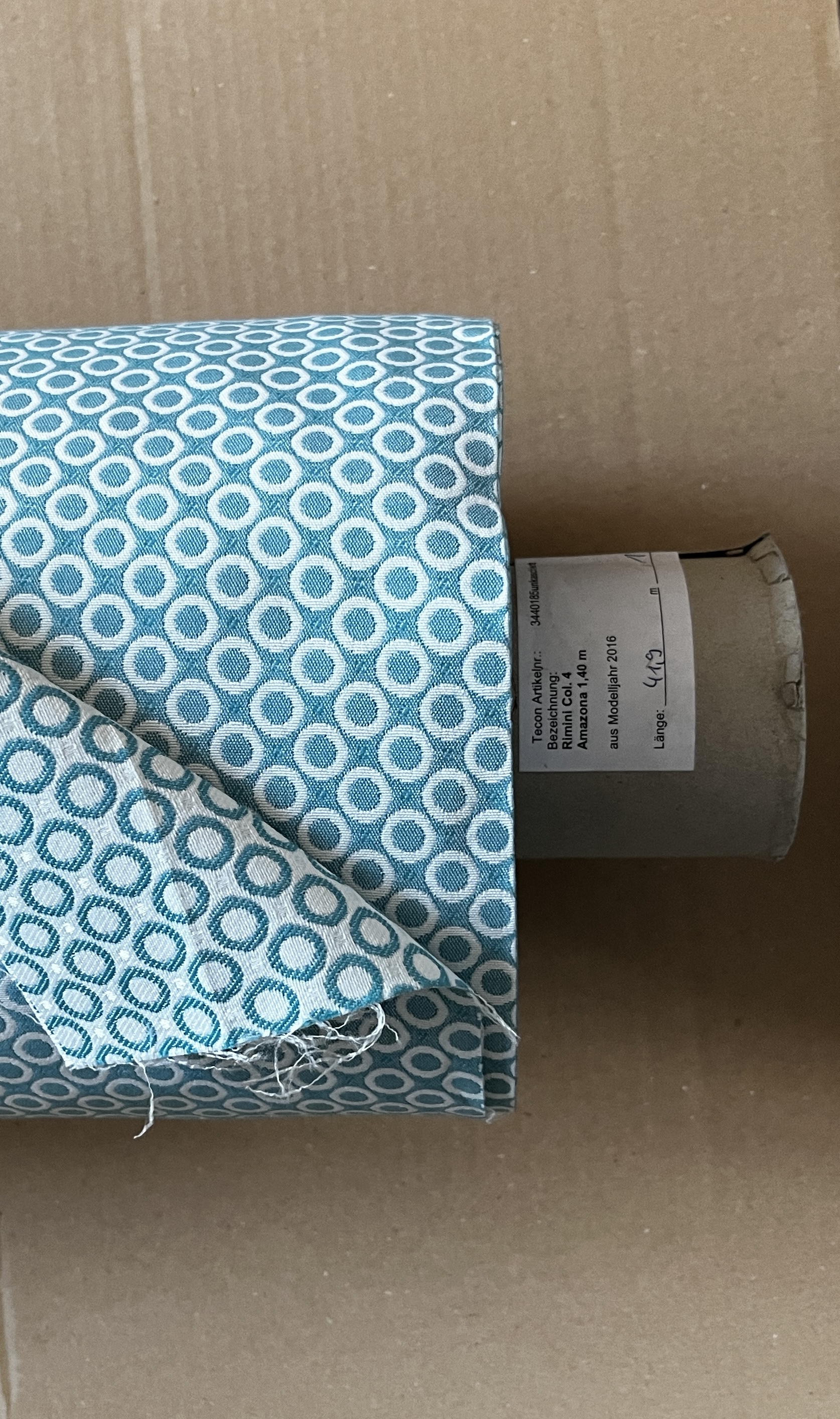 Tecon Rimini Col.4 Amazona Polsterstoff Möbelstoff  türkis weiß Breite 140cm 10 Meter