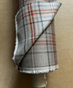 Meterware Kissenstoff Dekostoff kariert taupe orange Breite 140cm 10 Meter