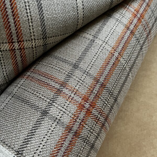 Meterware Kissenstoff Dekostoff kariert taupe orange Breite 140cm 10 Meter