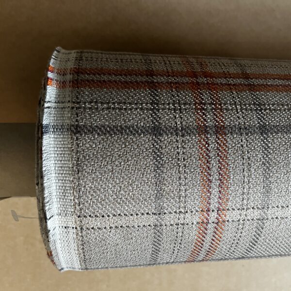 Meterware Kissenstoff Dekostoff kariert taupe orange Breite 140cm 10 Meter