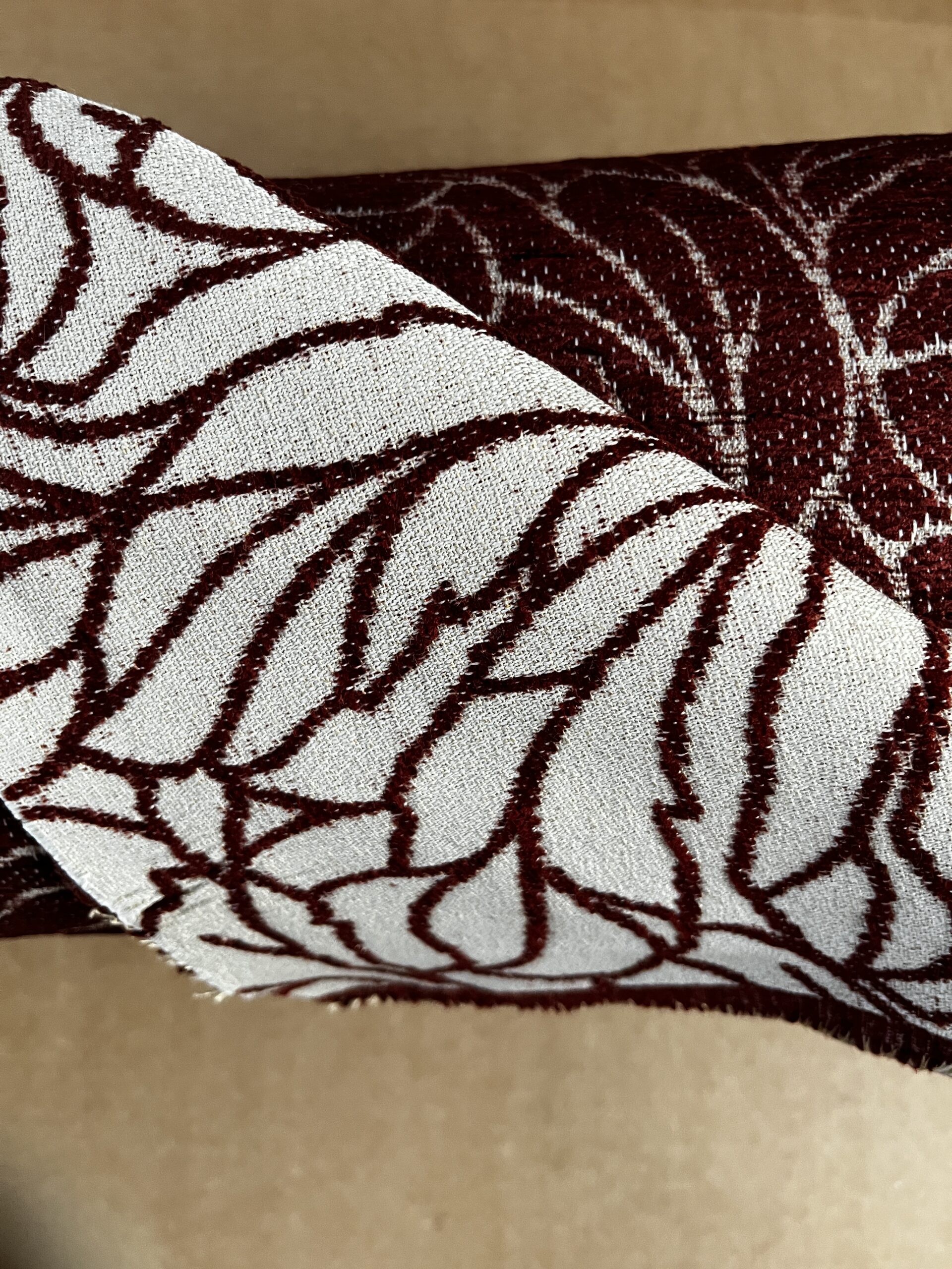 Meterware Tecon Breite Creme Weinrot 140cm 10 Meter