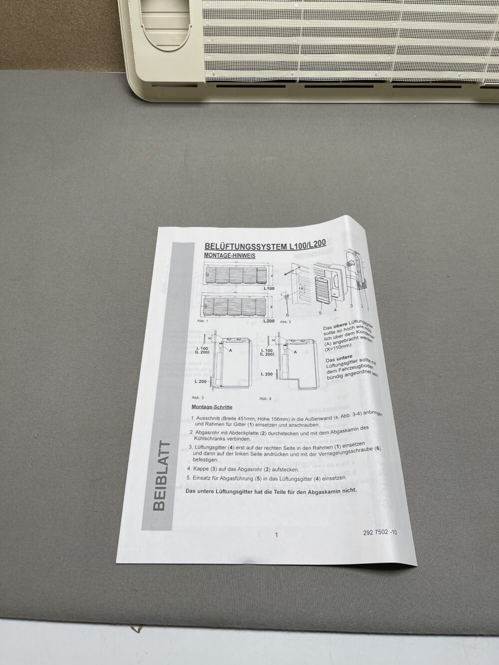 Dometic Entlüftungsset L100 Außenrahmen ohne Gegenteil beige