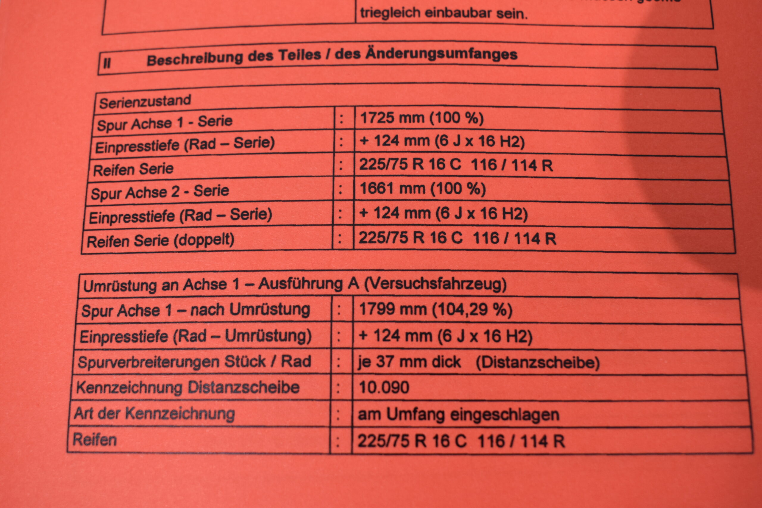 Spurverbreiterung für Ducato 230 Maxi Daily 10/14 und Mercedes Sprinter