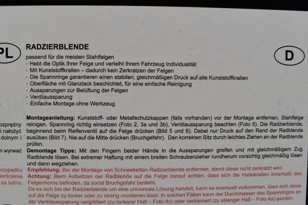 Petex 4er-Set Radzierblende 16Zoll