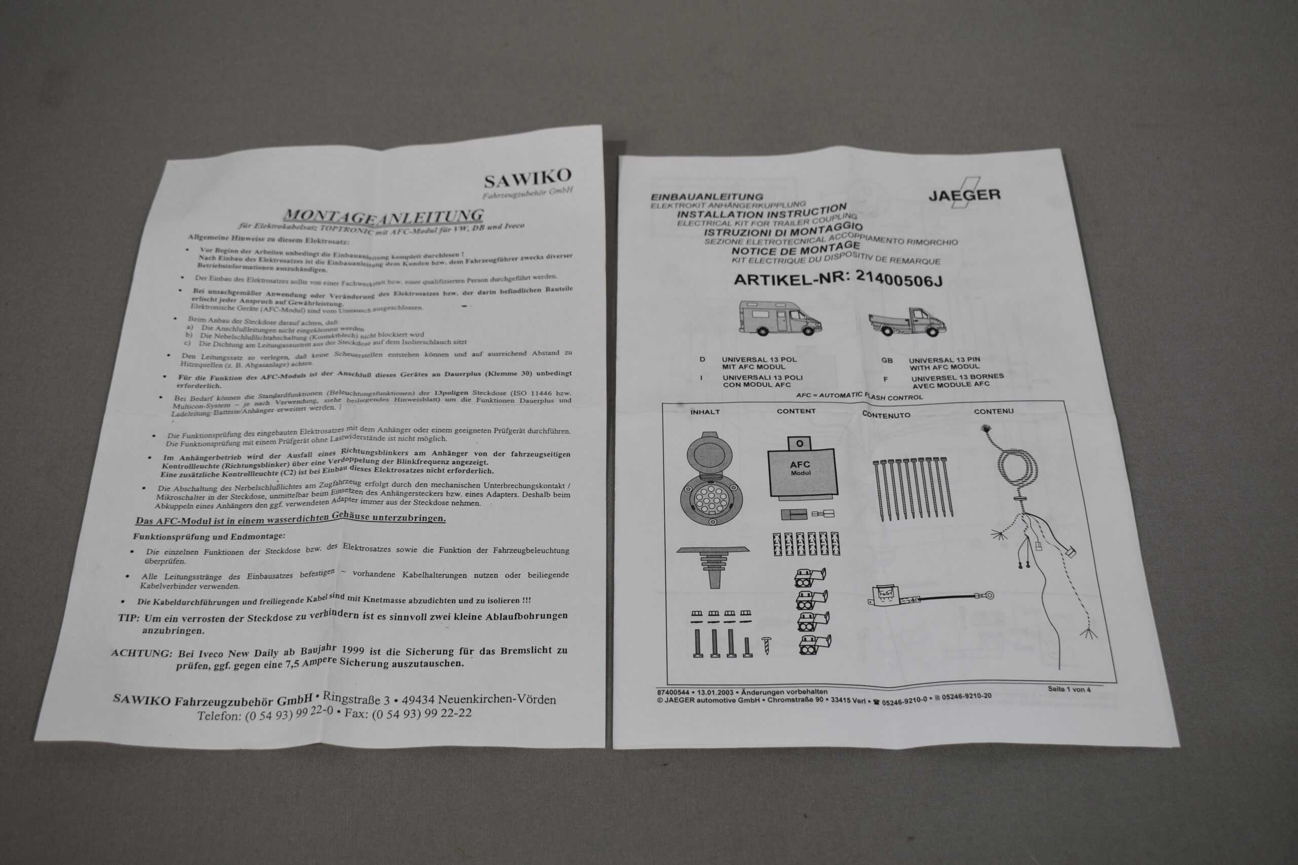 Jaeger Elektrokabelsatz für Anhängerkupplung 12Volt