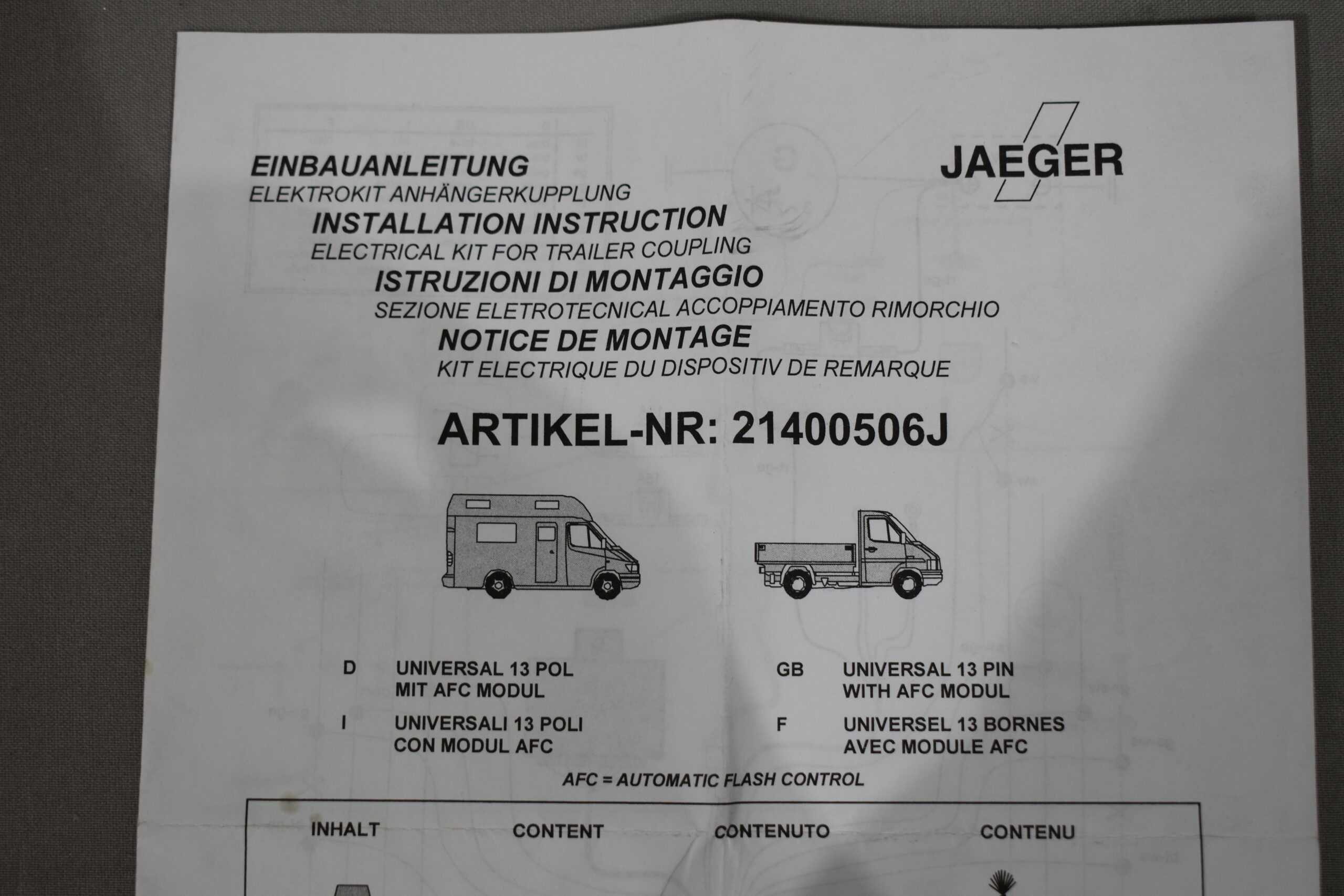 Jaeger Elektrokabelsatz für Anhängerkupplung 12Volt