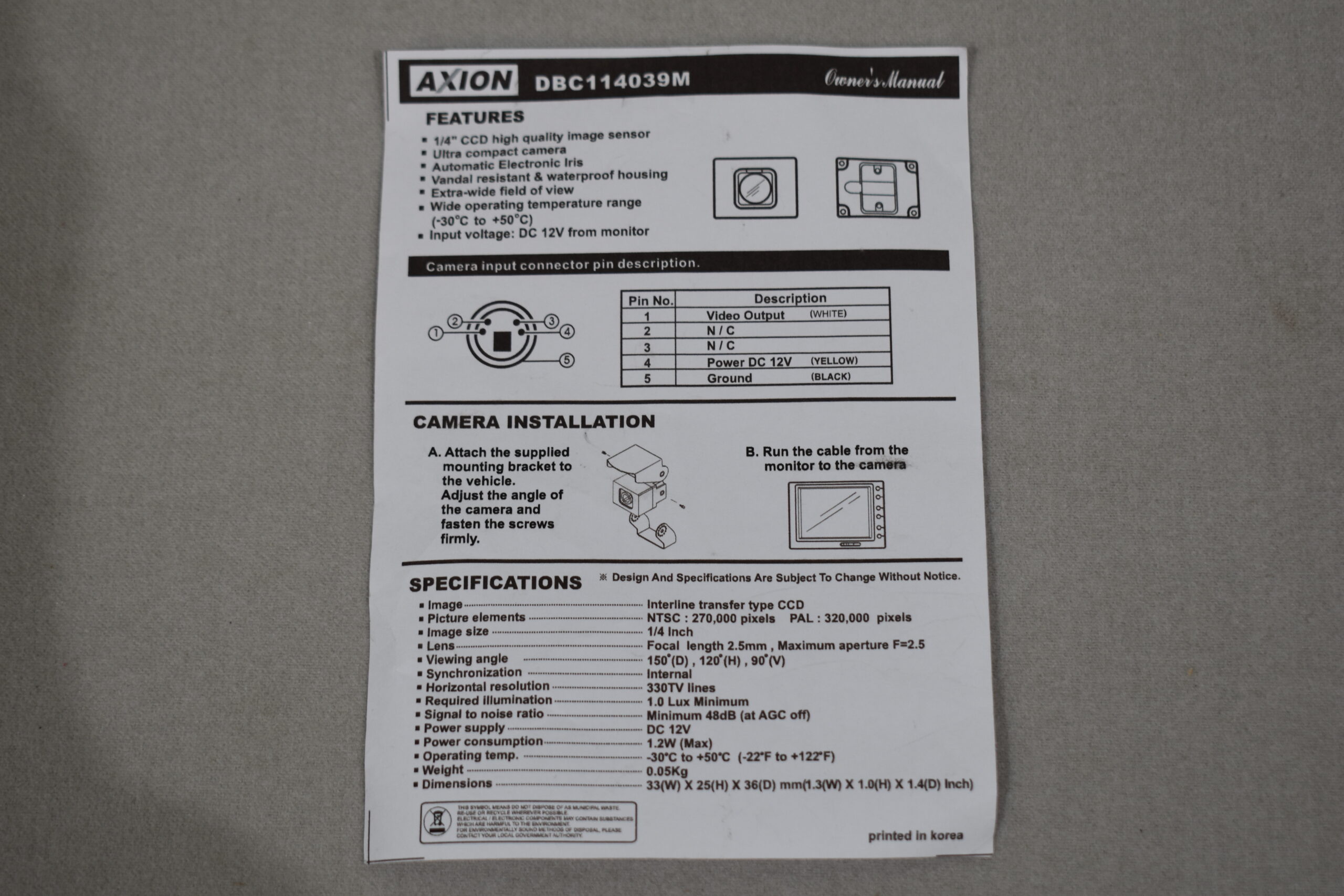 Axion DBC114039M Rückfahrkamera incl. 20 Meter Kabel und Halter – Bild 8