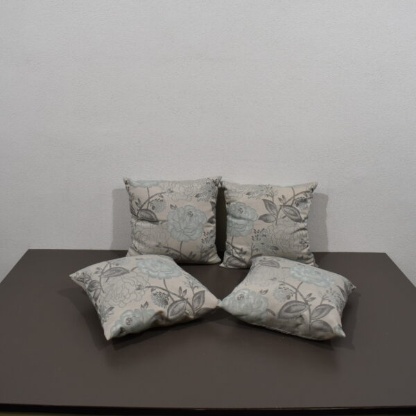Kissen / Zierkissen-Set; grau/blau; 380x380mm Blumenmuster