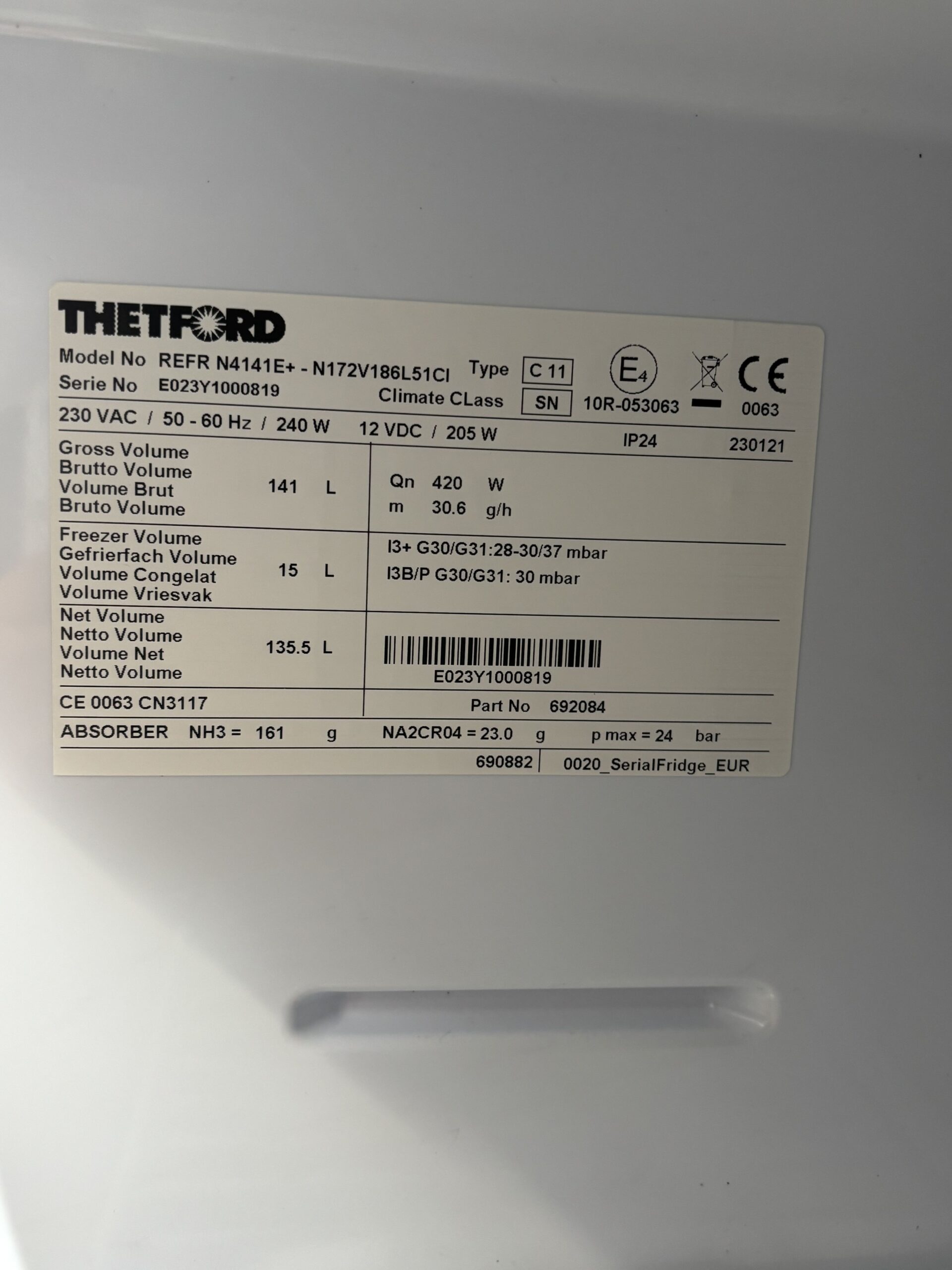Thetford Kühlschrank Model Nr.: REFR N4141E – Bild 7