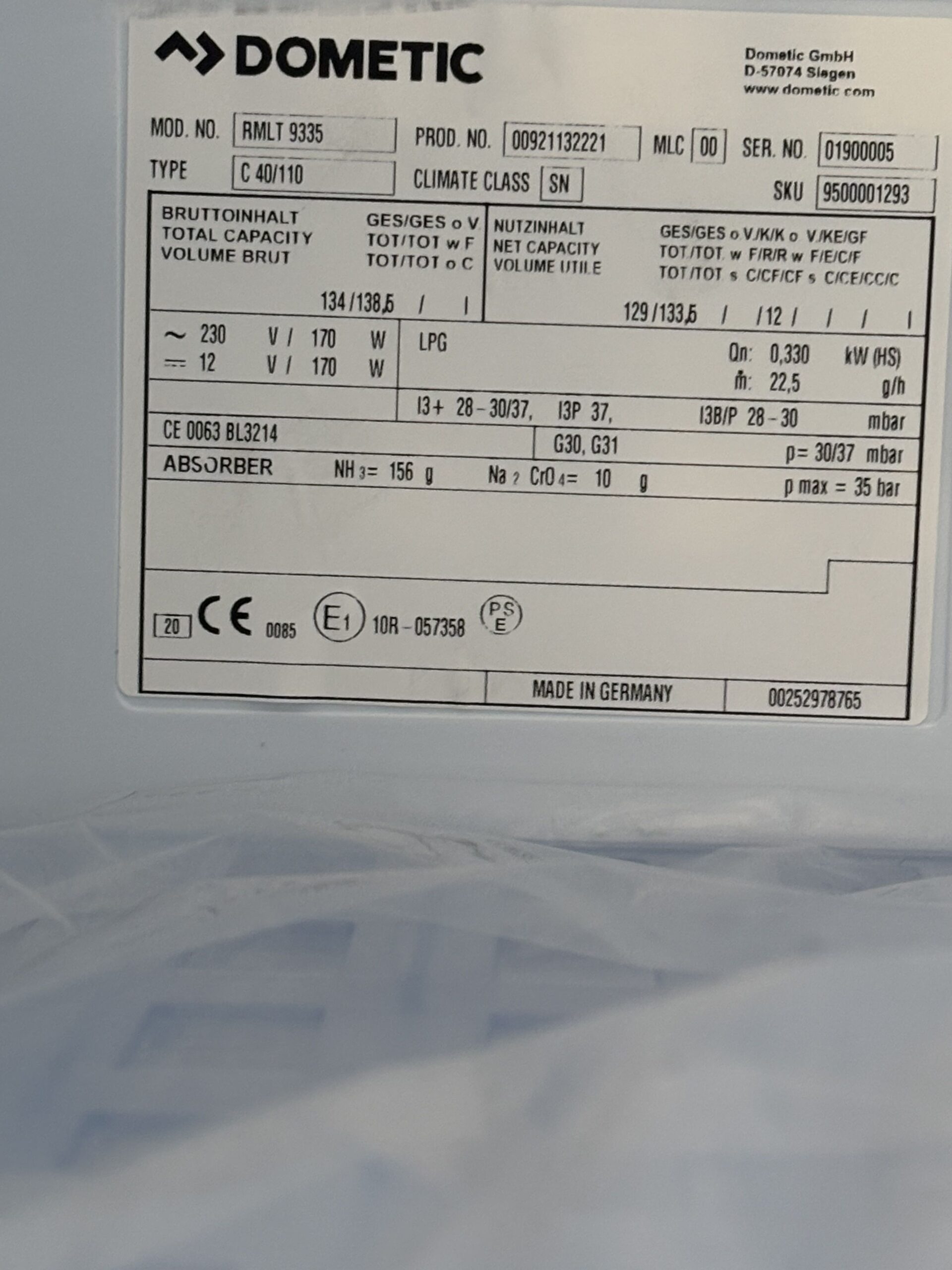 Dometic RMLT 9335 Kühlschrank + Backofen – Bild 5