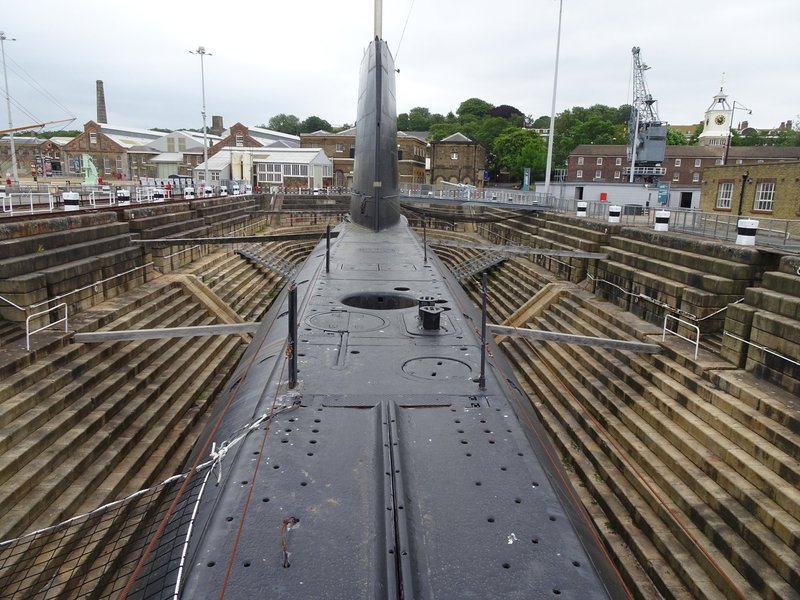 View from submarine HMS Ocelot in the dry dock of Chatham's Dockyard