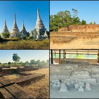 Clockwise: White Pagodas of Vishnu / Monastery Ruins / Baikthano Consort Cemetery /Ancient Palace