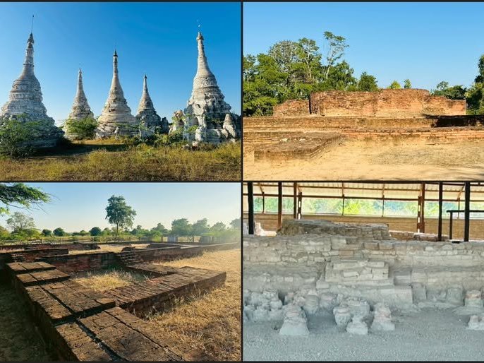 Clockwise: White Pagodas of Vishnu / Monastery Ruins / Baikthano Consort Cemetery /Ancient Palace