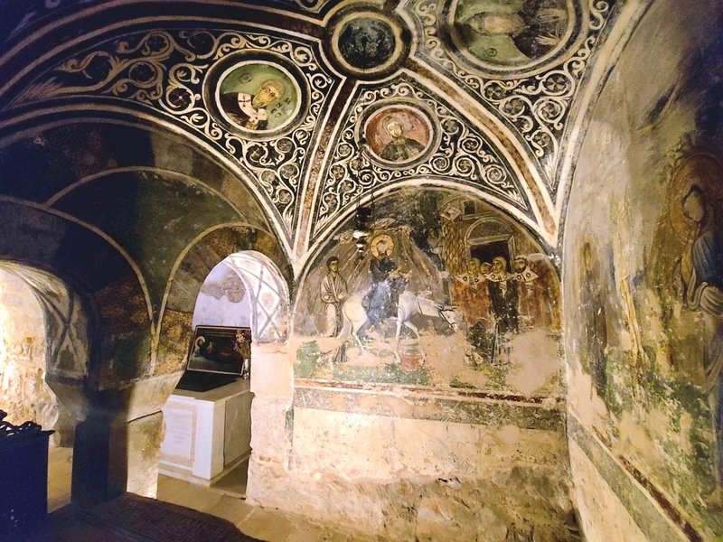 Inisde the Burial Crypt at the Monastery of Hosios Loukas.