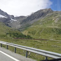 In the distance the train towards the Bernina pass
