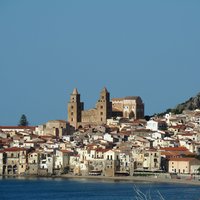 Distant view of Cefalu and its cathedral