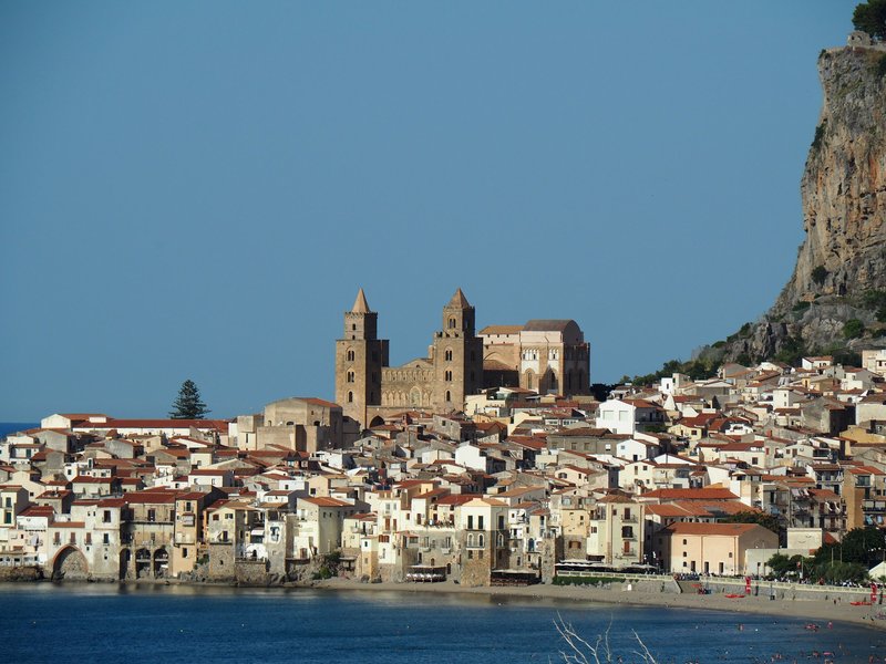 Distant view of Cefalu and its cathedral
