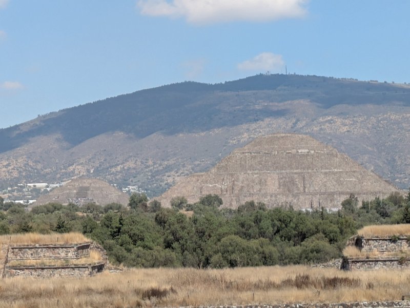 Pyramids of Sun and Moon from Citadel, Teotihuacan