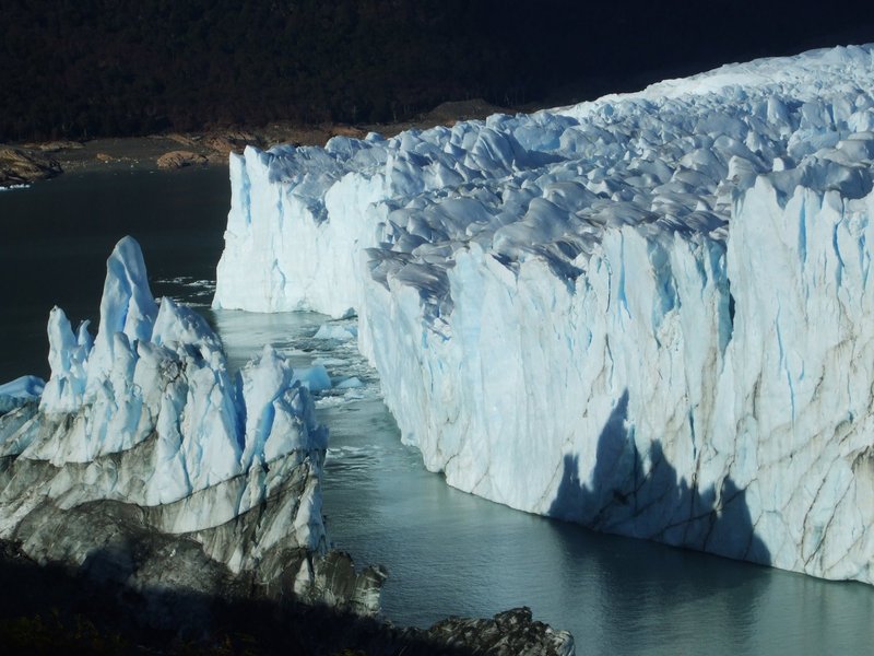 A spiky cathedral of ice denoting where the glacier dammed the outflow of Lago Argentino