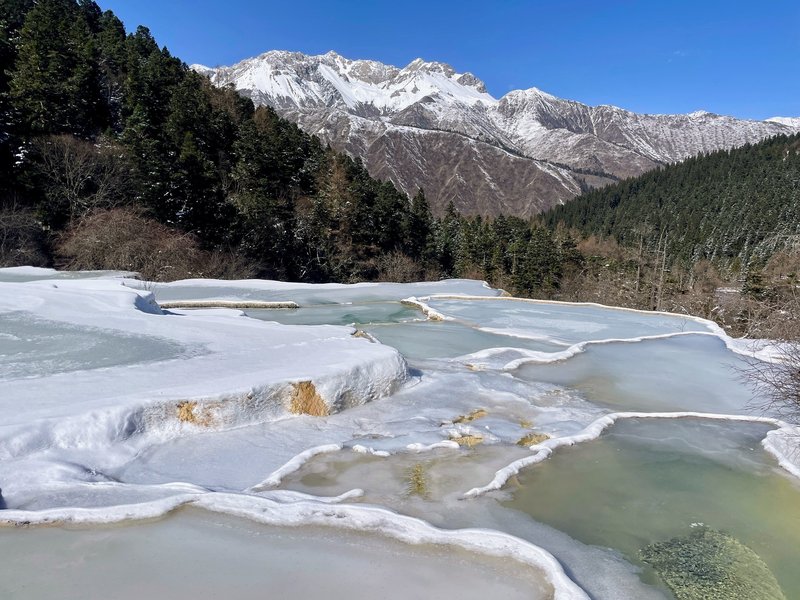 Semi-frozen pools at Huanglong