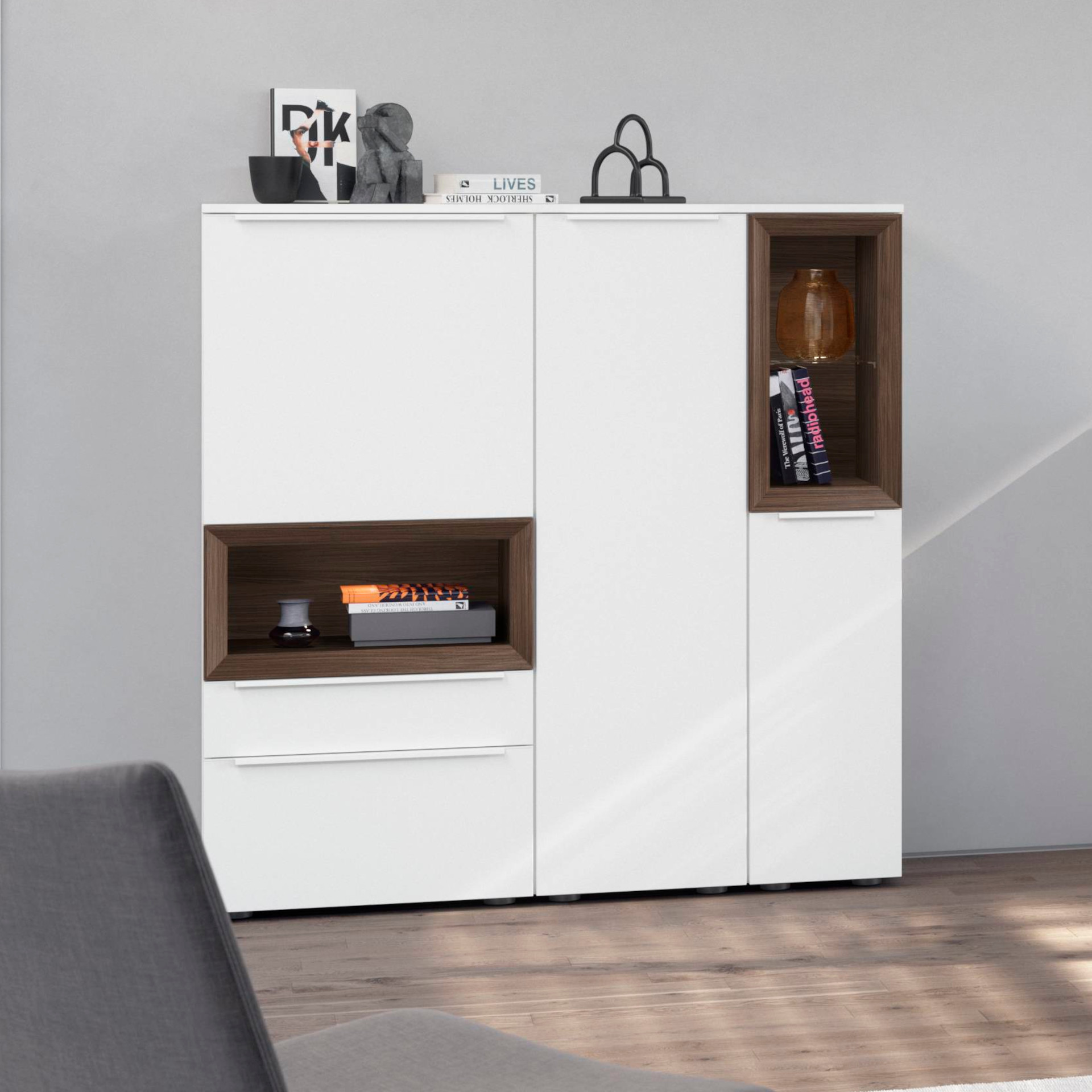 Nobilia Regaleinsatz Schrank mit Tür in Lack, Alpinweiß Premium matt