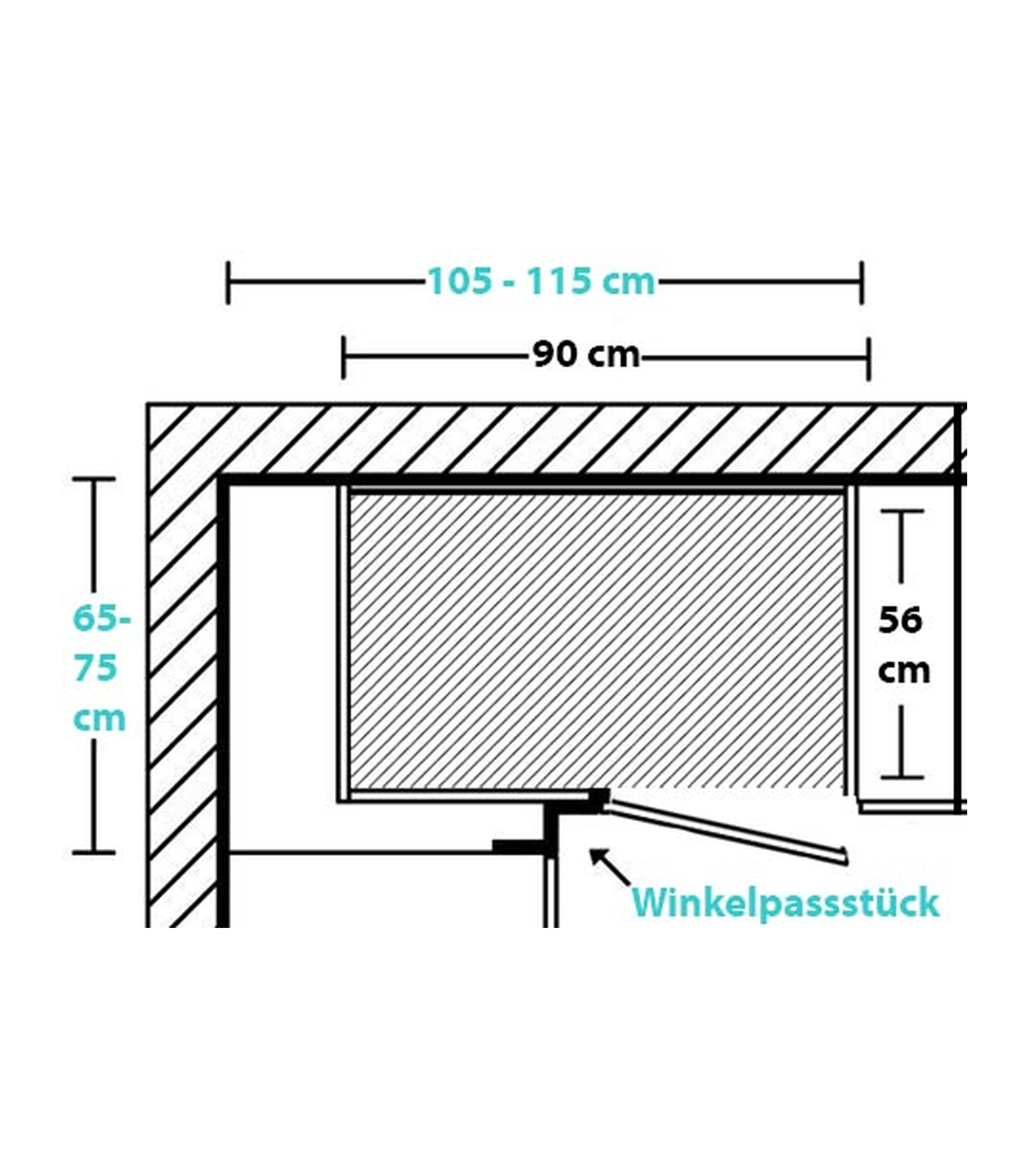Winkelpassstück Korpusmaß 90 cm & Planmaß 105 - 115 cm