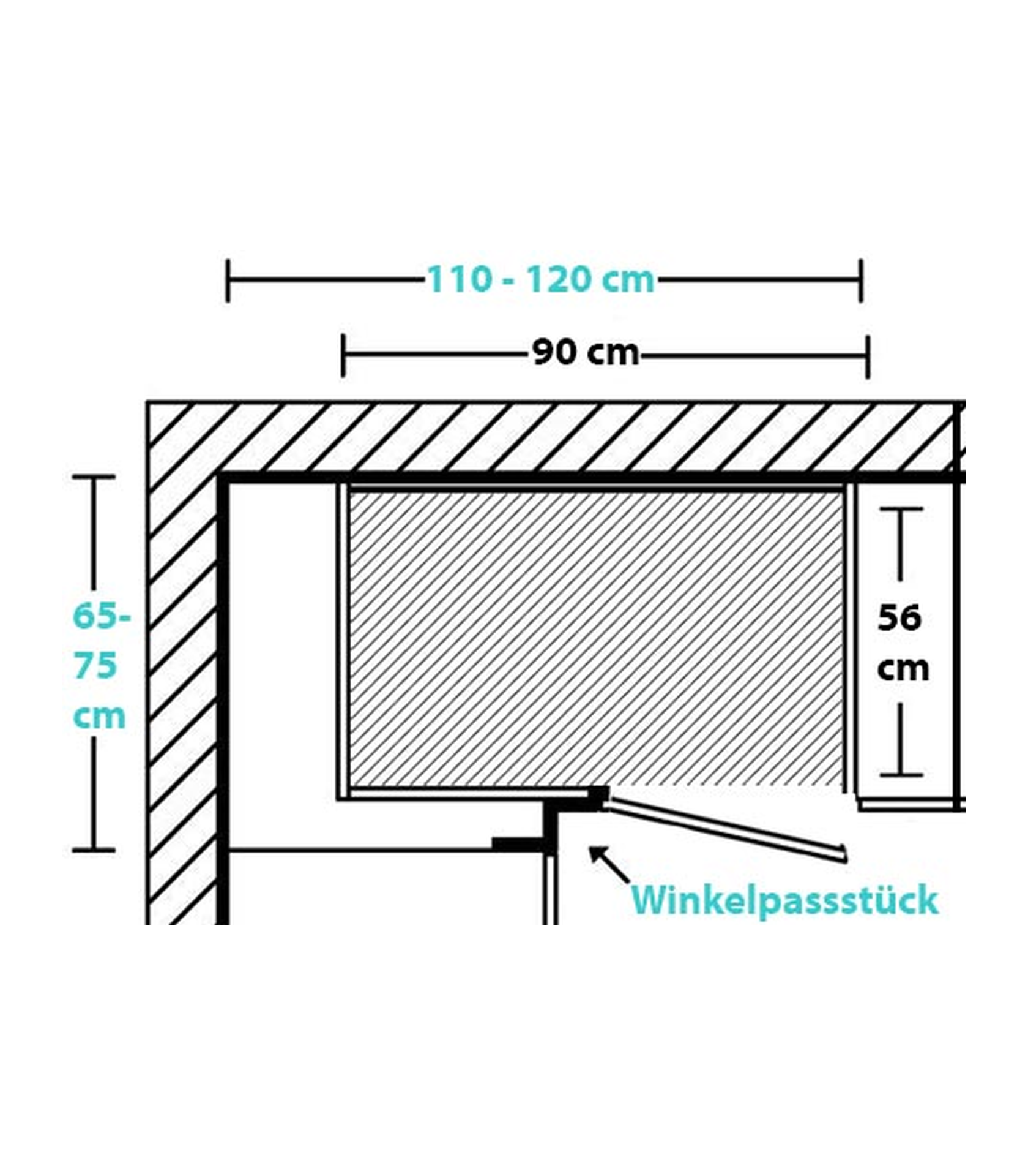 WinkelpassstückKorpusmaß 90 cm & Planmaß 110 - 120 cm