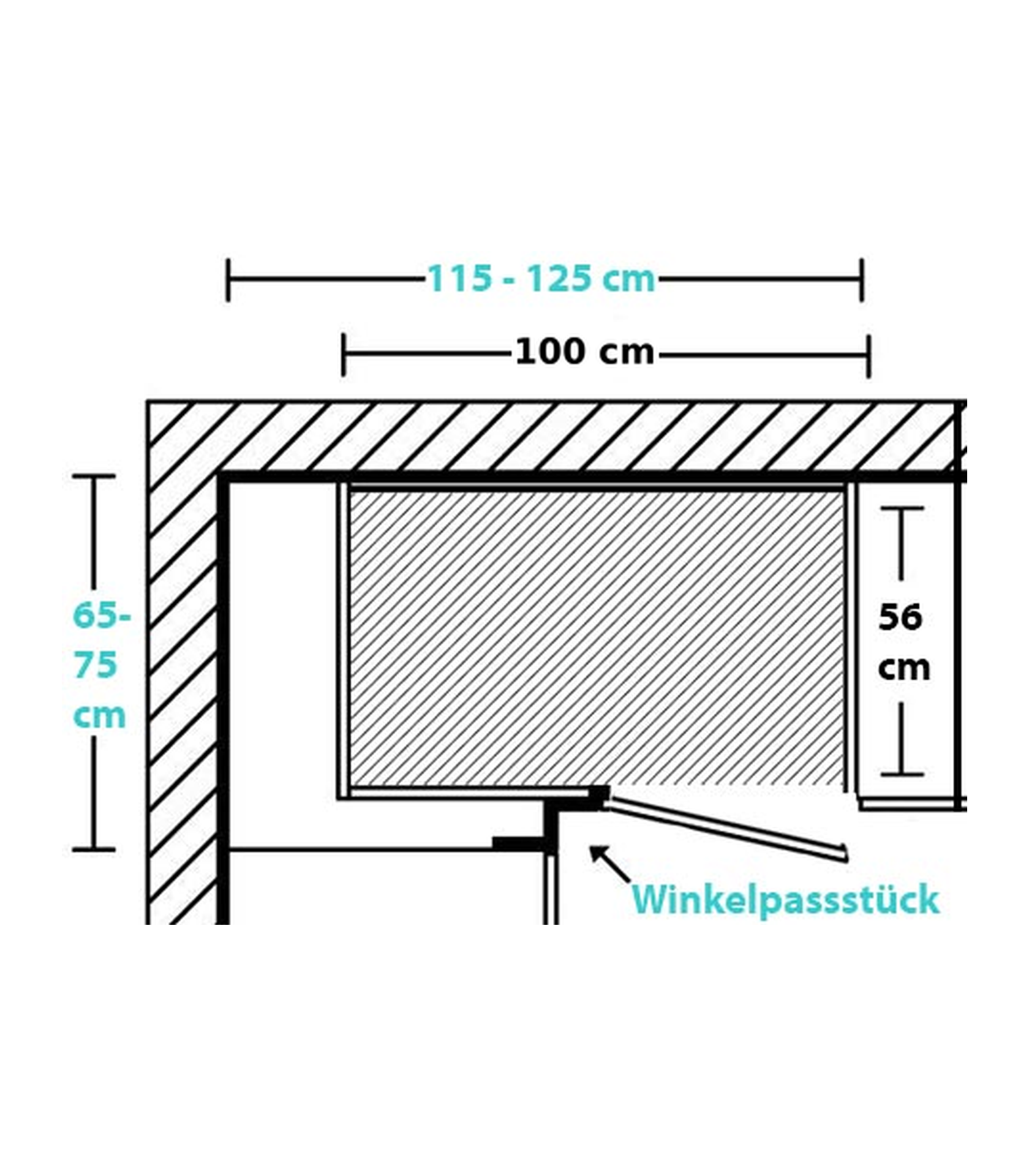 Winkelpassstück Korpusmaß 100 cm & Planmaß 115 - 125 cm
