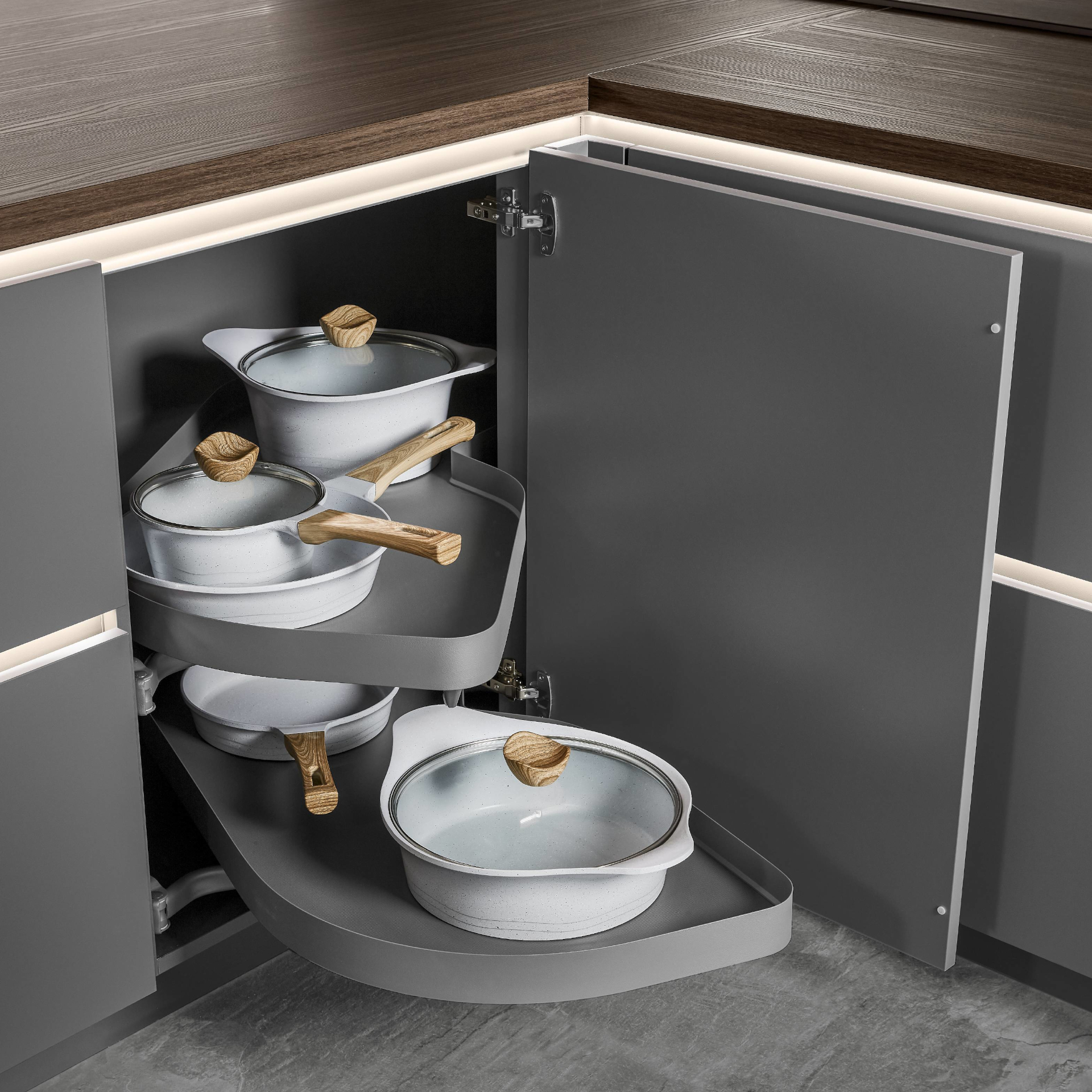 Line N Halbschrank mit Schwenktablar Le Mans in 491 Lack, Schiefergrau Premium aus Senso Programm