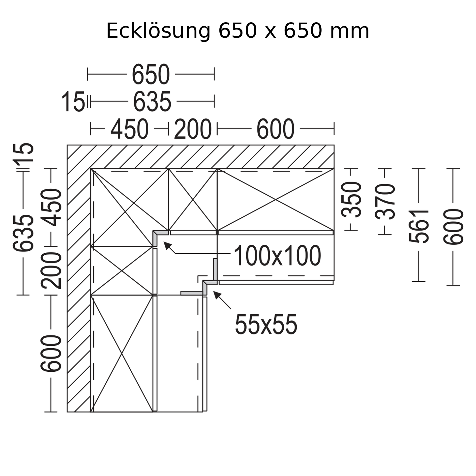 Nobilia Line N Ecklösung 65 cm x 65 cm Eckpassstück