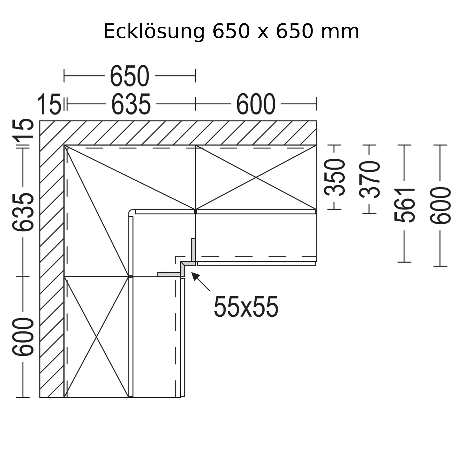 Nobilia Line N Ecklösung 650 x 650 cm Eckpassstück