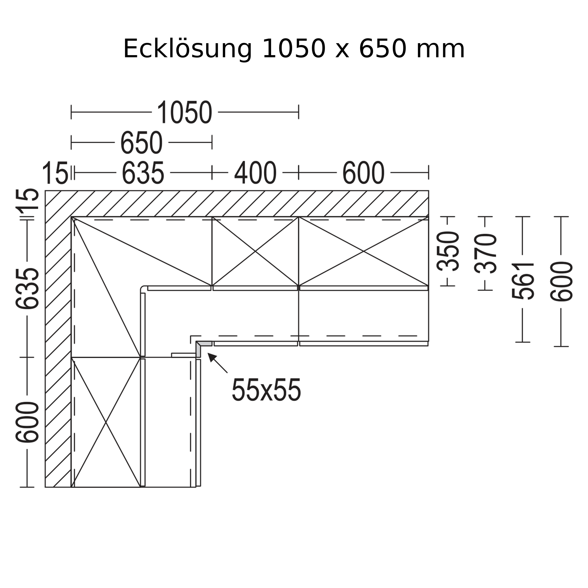 Nobilia Ecklösung bei Grifflosen Küchen mit 105 cm Eckpassstückx 65 cm 