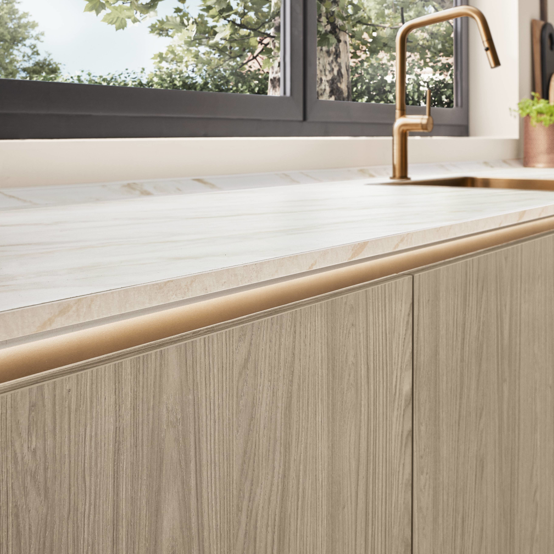 Nobilia Slim Line Arbeitsplatte in 324 Marmor Carrara Bronze Nachbildung