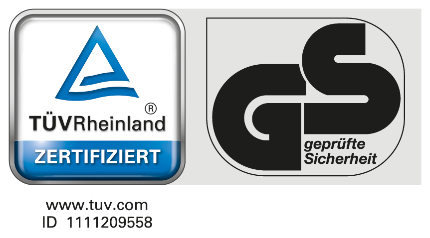 GS-Zeichen für geprüfte Sicherheit der LGA Nürnberg, welche zur TÜV Rheinland Group gehört