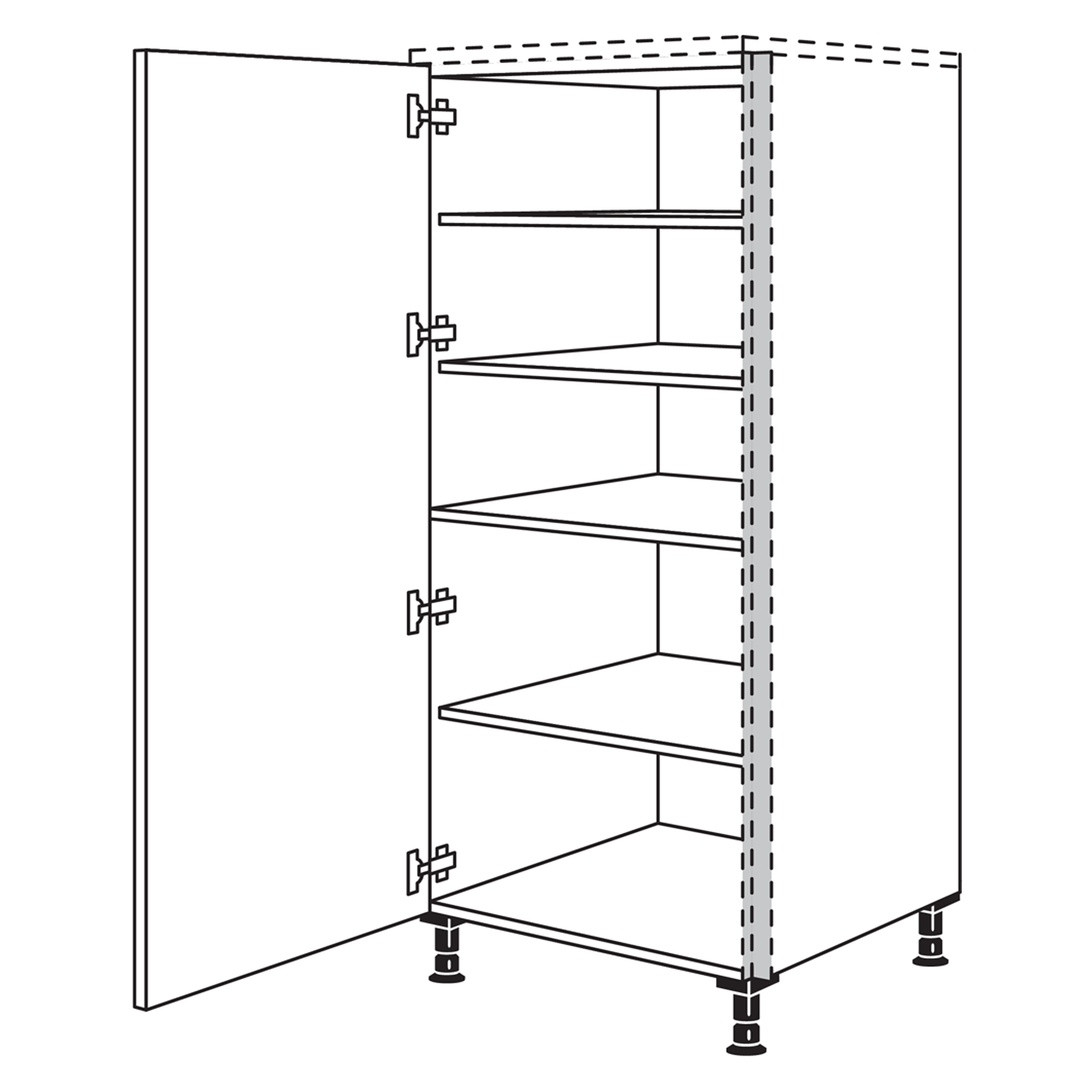Nobilia Highboard NHSF60 in Line N, geöffnete Drehtür mit Einlegeböden für Vorräte und Geschirr