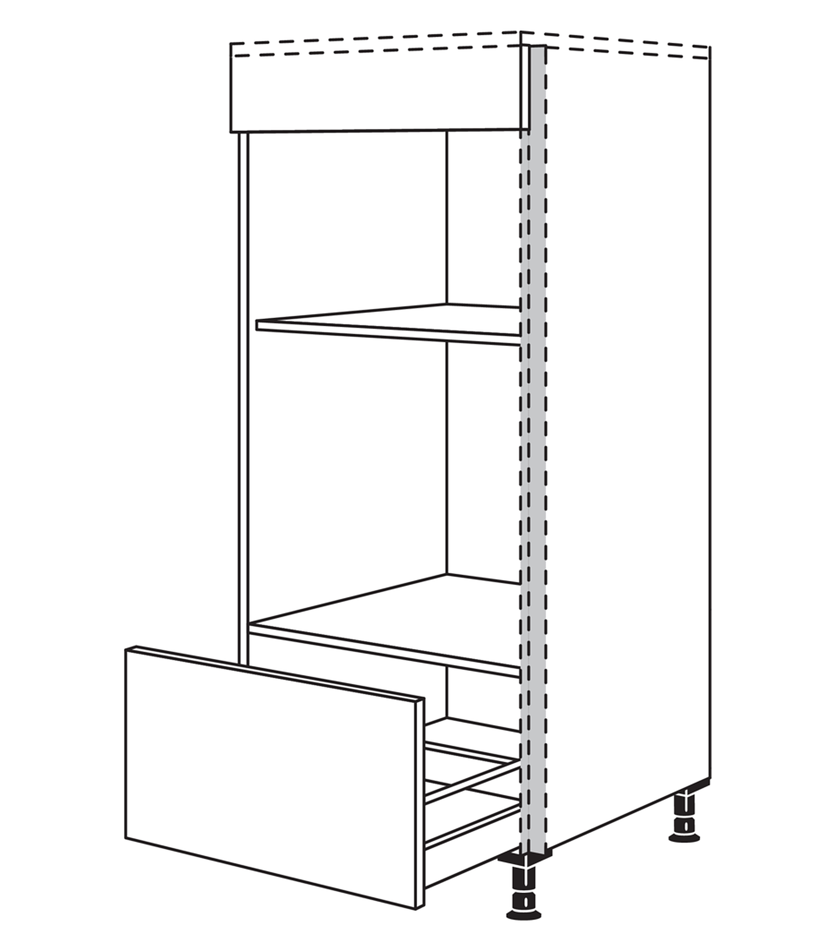 Zeichnung vom Umbau für Backofen und Mikrowelle mit Nischenhöhen 38 cm und 59 cm
