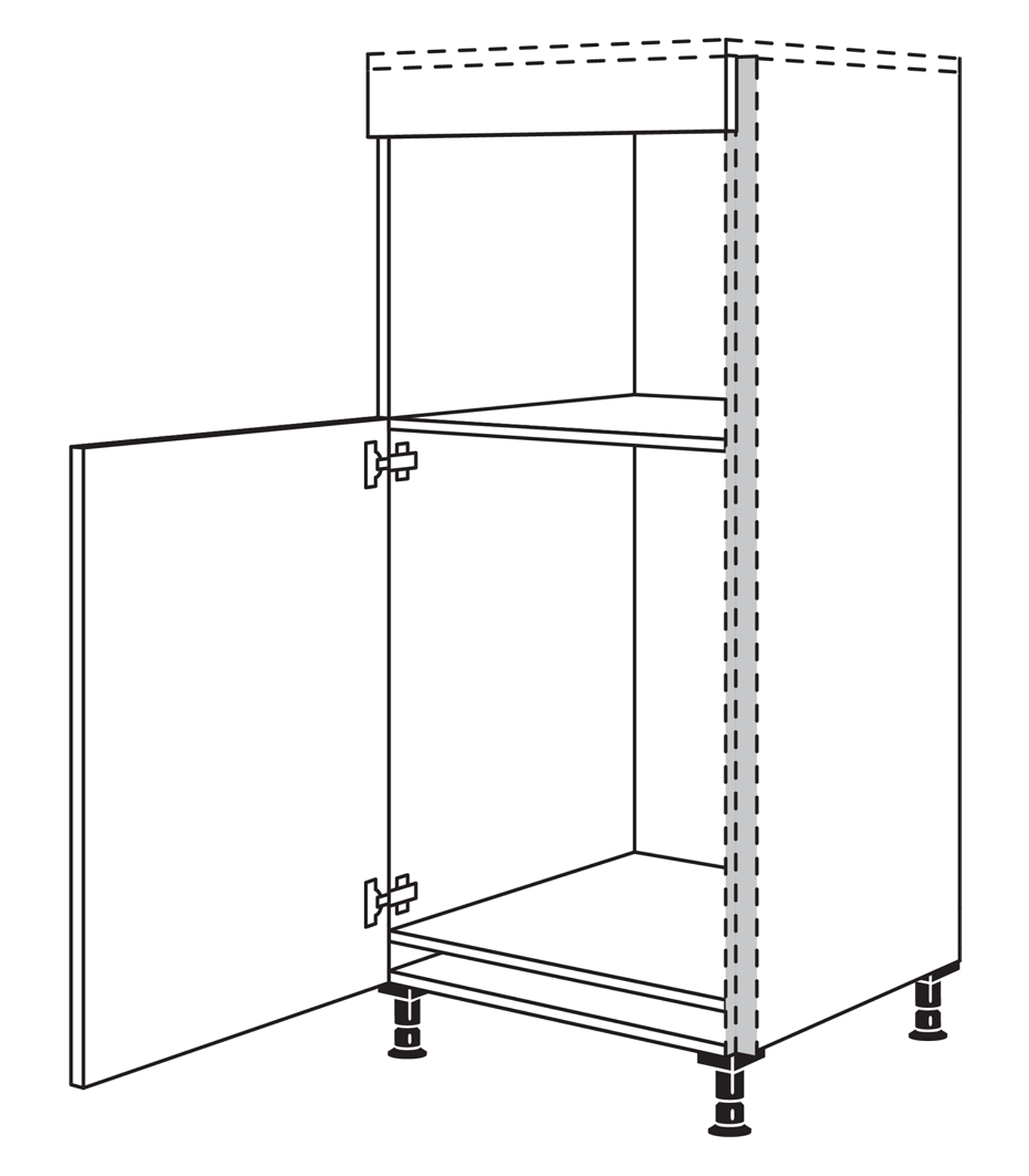 Kühlschrank im Line N Highboard, Zeichnung mit Nischenhöhen 45 cm und 88 cm