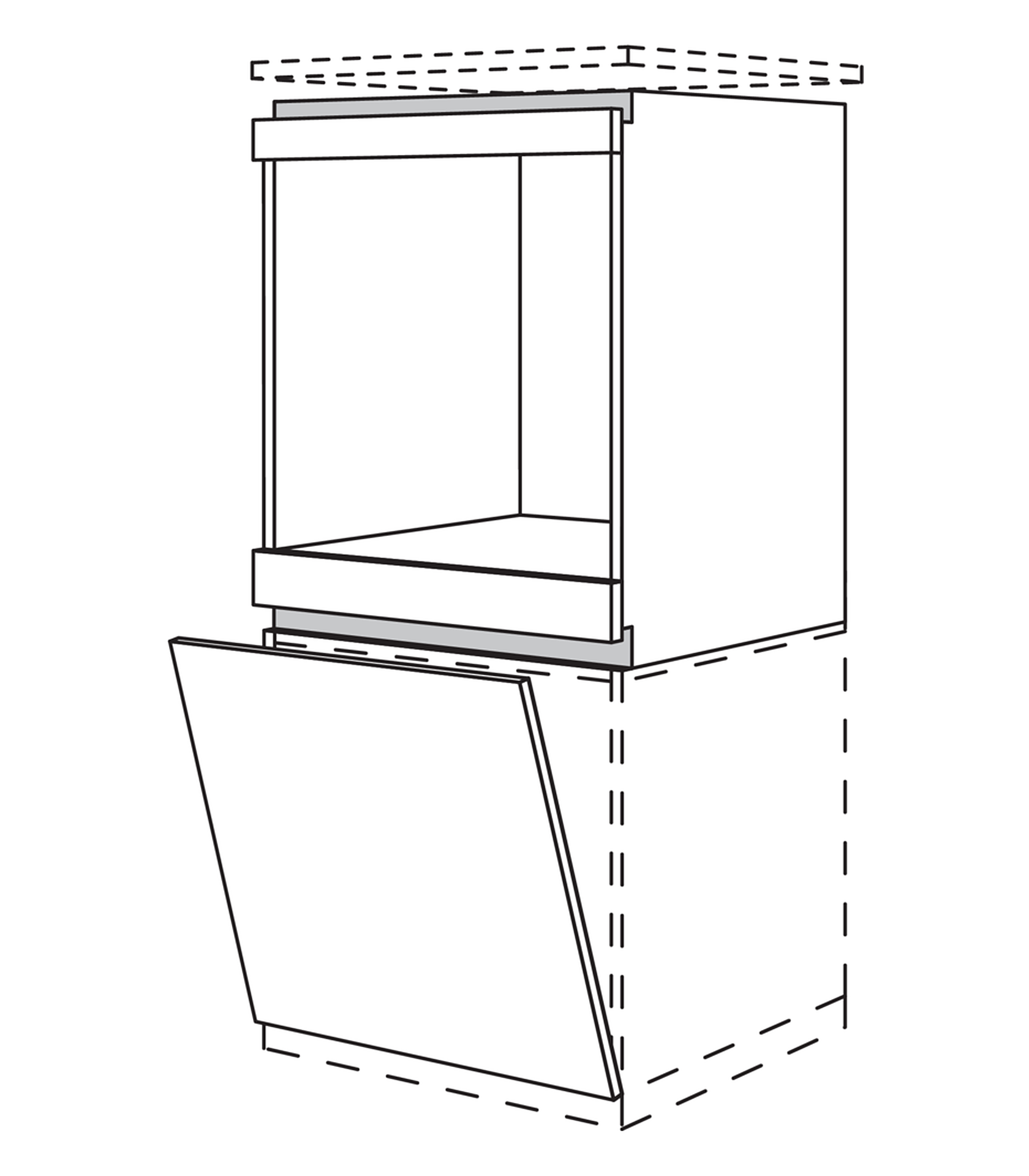 Line N Highboard mit Backofennische 59 cm, Zeichnung mit geöffneter Geschirrspülertür