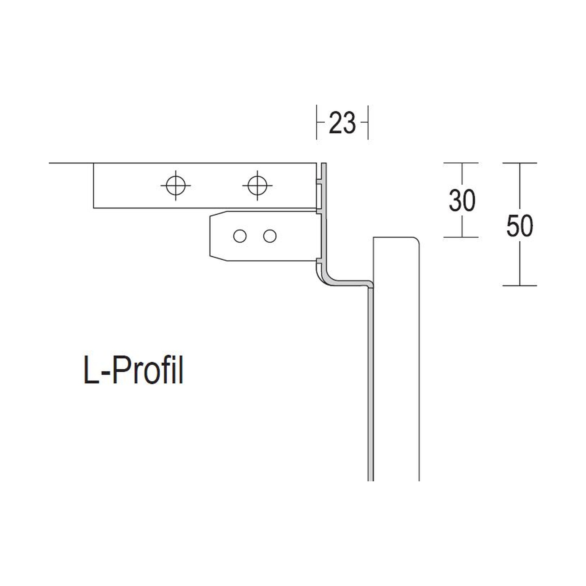 Skizze des L-Profils bei Nobilia Line N Unterschränken
