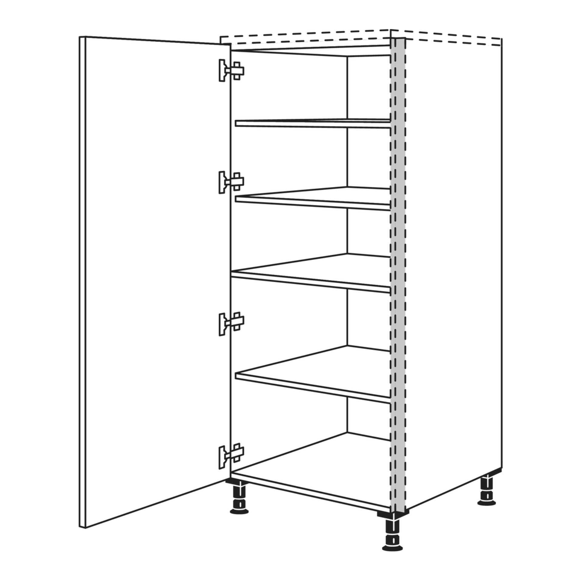Grifflose Highboard-Vorratsschränke mit waagerechter oder senkrechter Griffmulde
