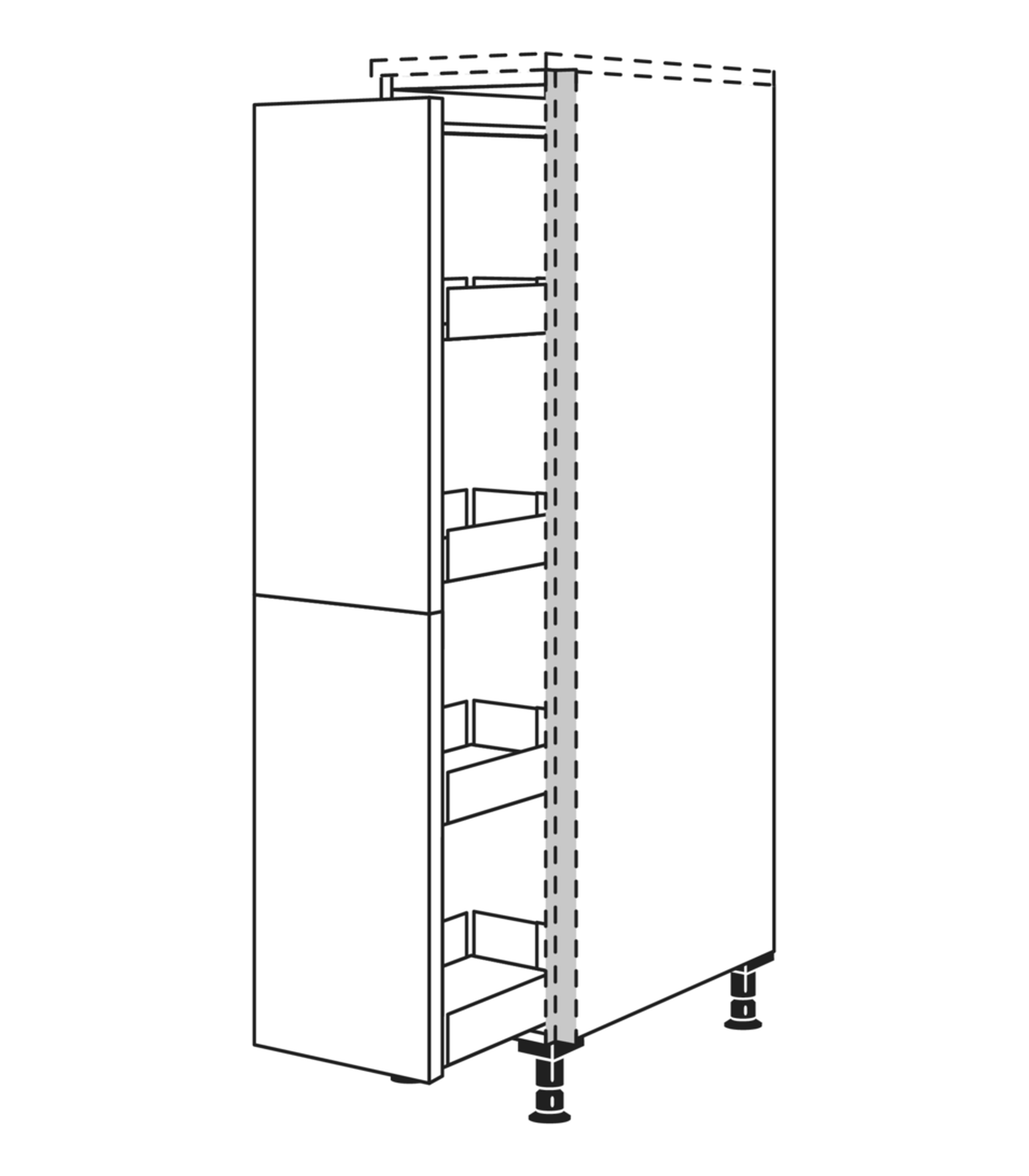Schmale Nobilia Highboard Apotheker mit senkrechter Griffmulde