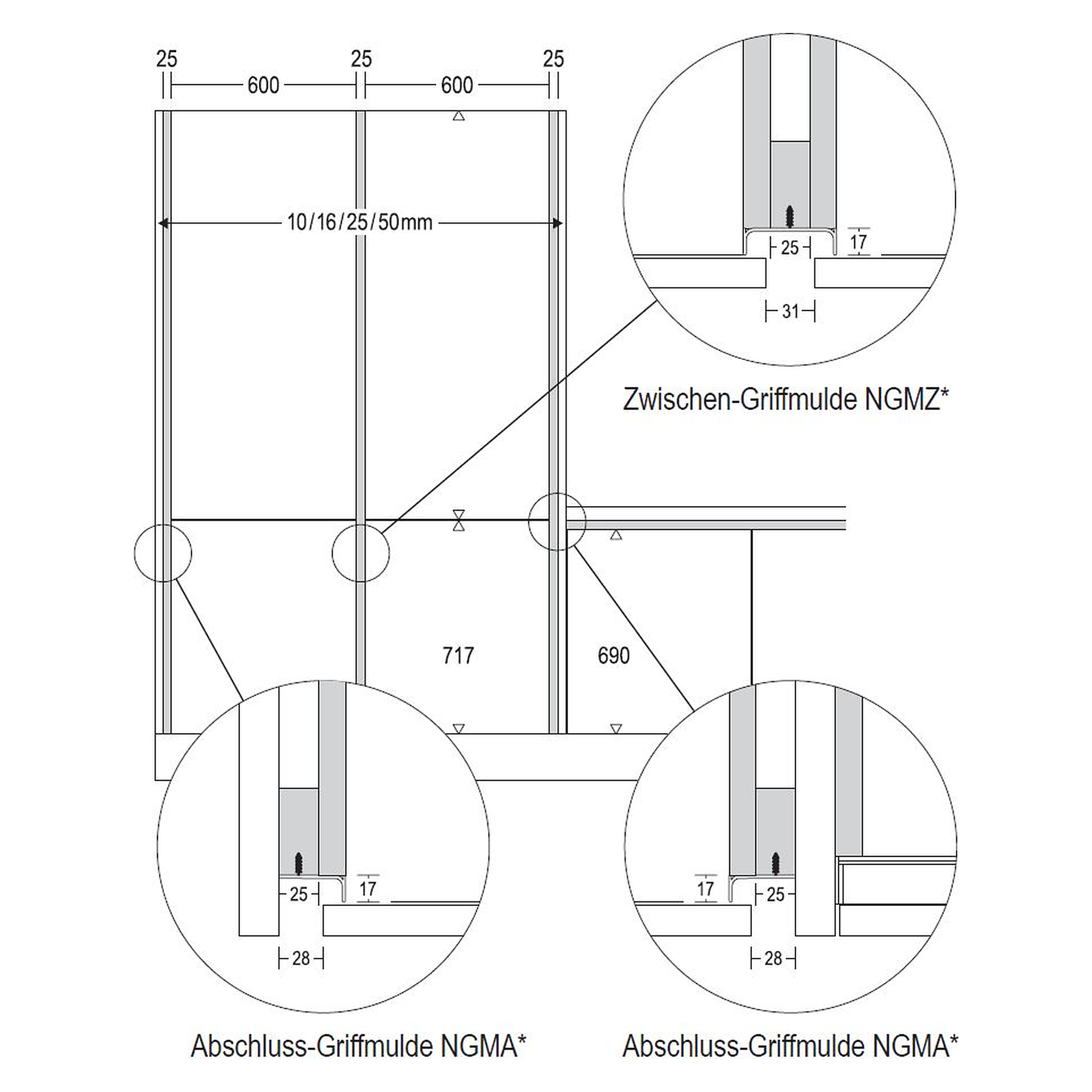 Nobilia Line N Griffprofil bei grifflosen Highboard