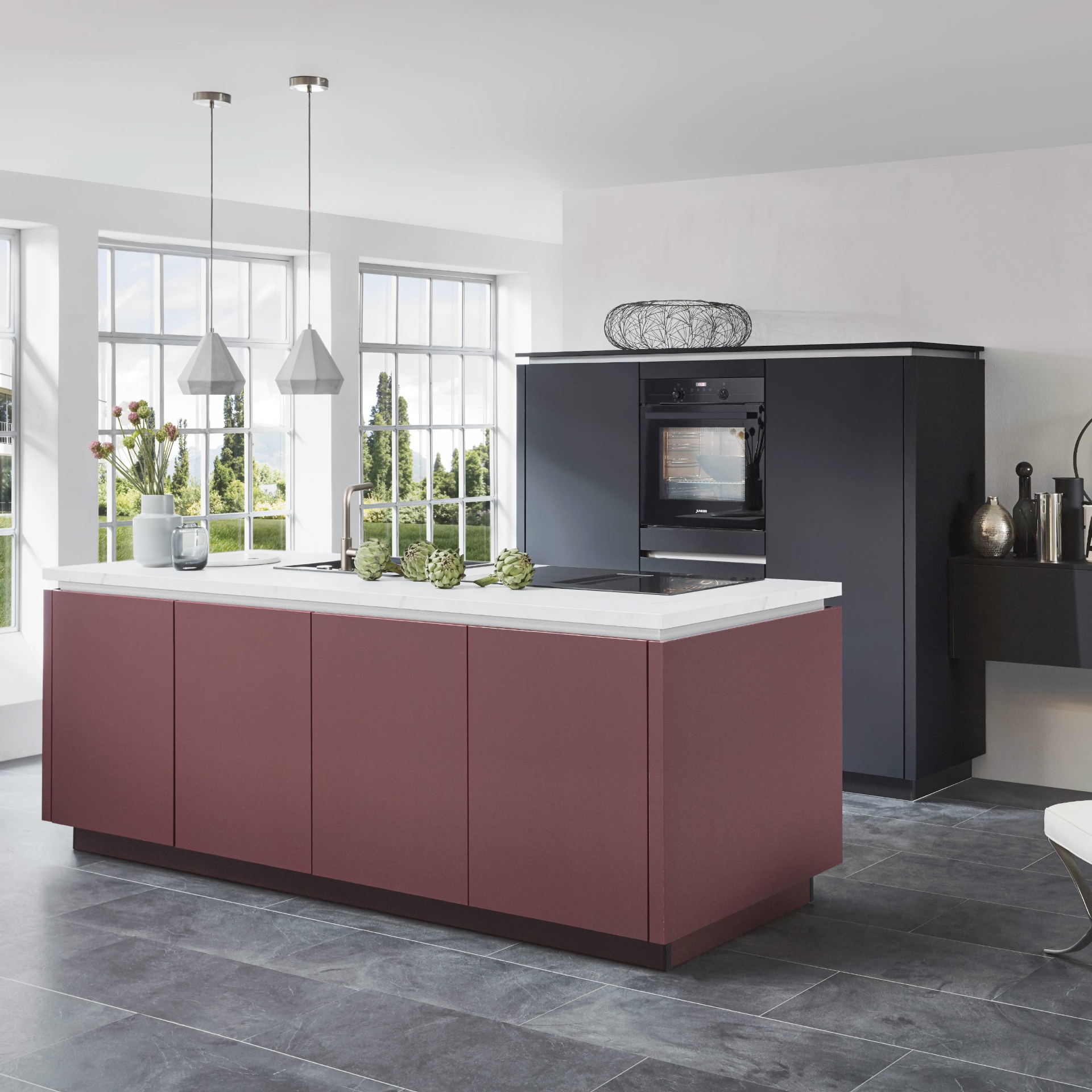 Nobilia Line N Küche mit Insel und Highboards
