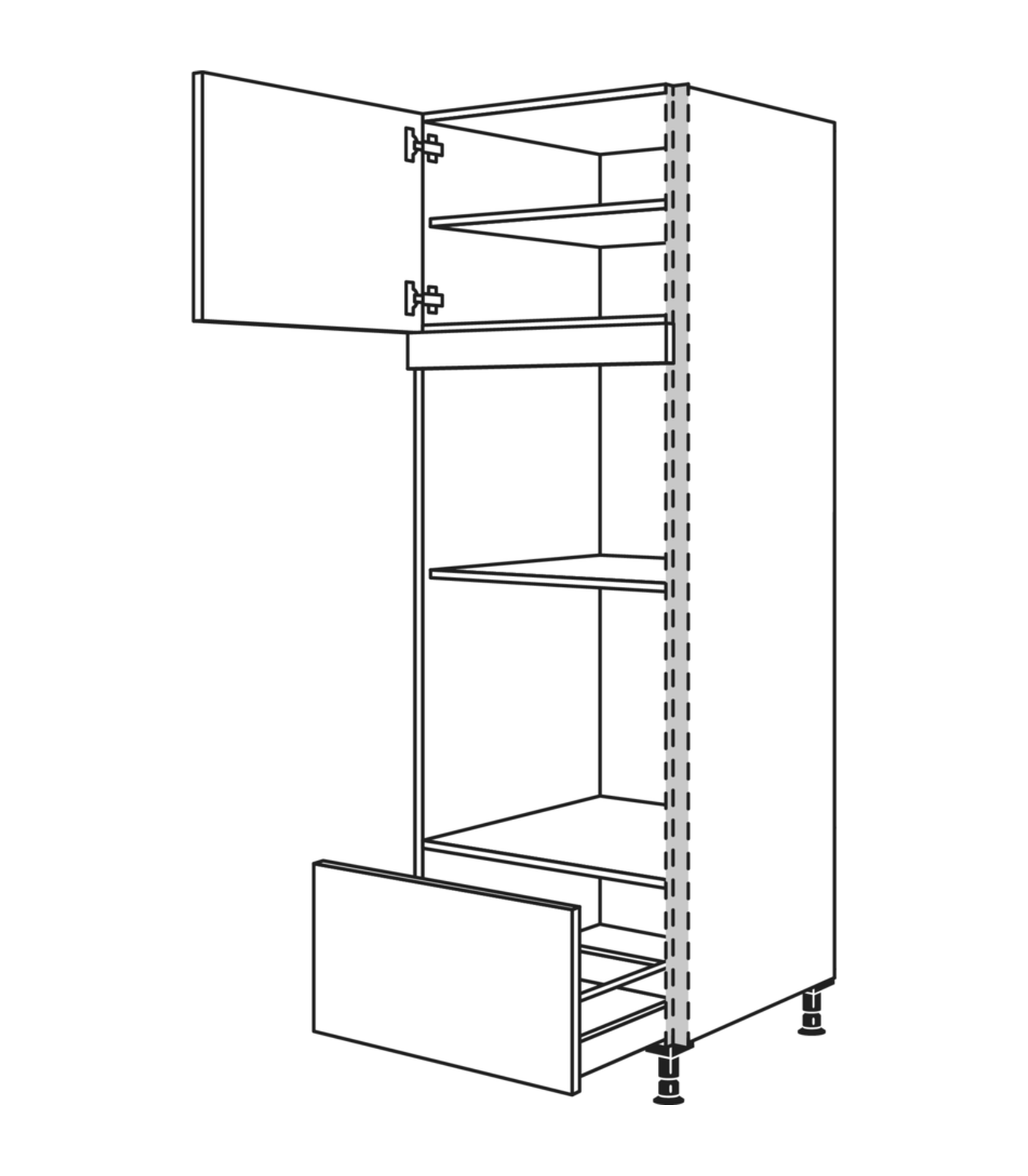 Nobilia Line N Hochschrank für zwei Geräte, zwei Gerätenischen übereinander für Backofen und Mikrowelle, mit Auszug unten