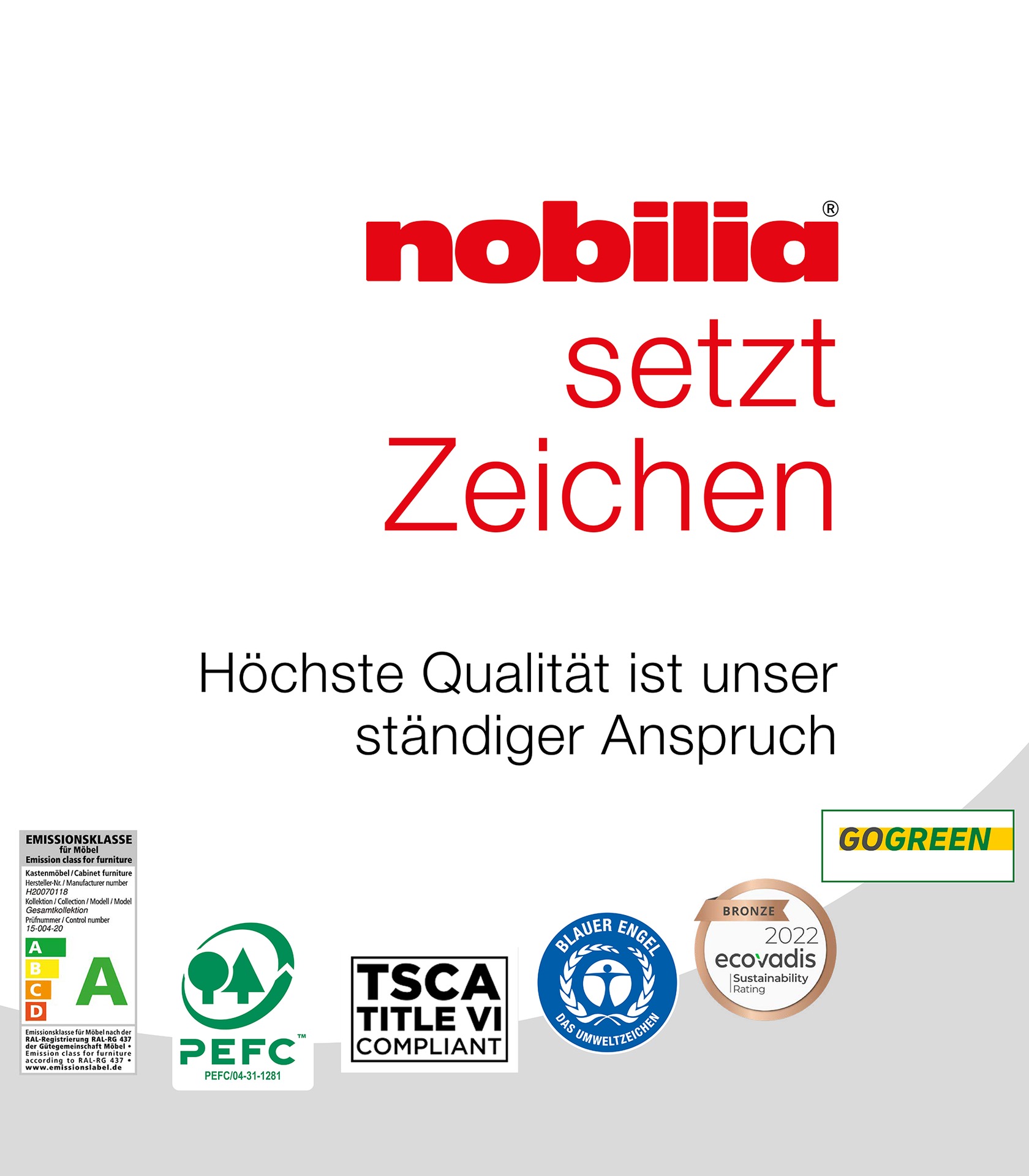 Übersicht der Gütesiegel von Nobilia unter dem Motto „nobilia setzt Zeichen“
