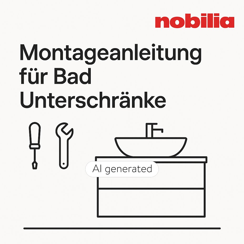 Titelbild der Montageanleitung für Bad-Unterschränke mit Strichzeichnung, KI-generiert